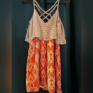 Speechless dress. Boho, Orange and teal. Size medium